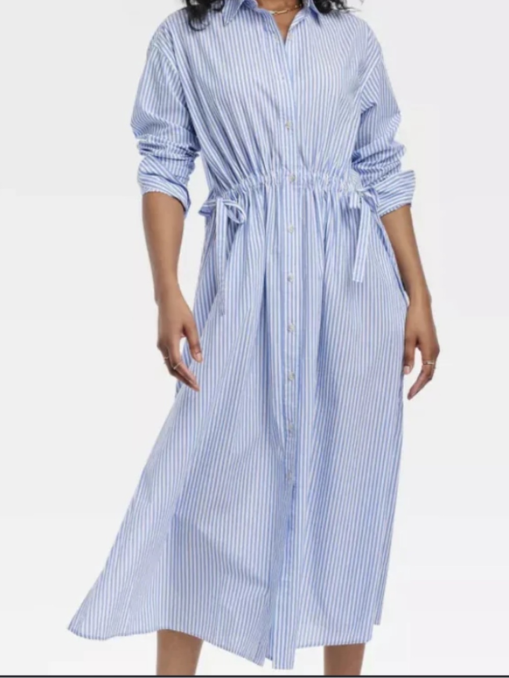Universal Thread Cinch Waist Blue White Striped Maxi Dress Size XL